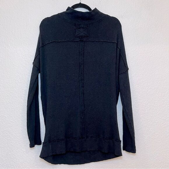 We The Free by Free People Casey Mock Neck Ribbed Tunic in Black size Small - Picture 3 of 14